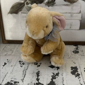 Commonwealth Adorable Tan Plush Bunny with Pink Ears